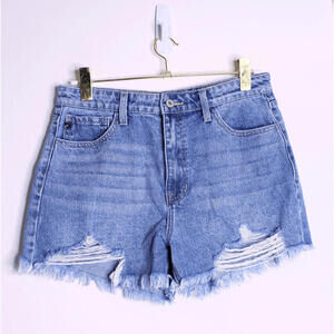 KanCan High Waist Denim Distressed Shorts - 29